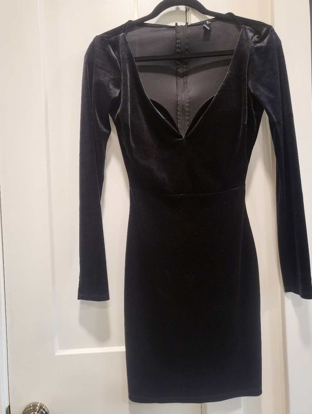 Black Velvet Long-Sleeve V-Neck Dress